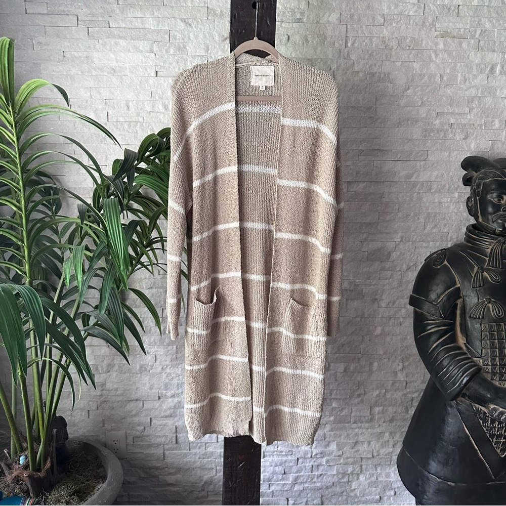THREAD & SUPPLY Tan and White Duster Cardiagn Size M